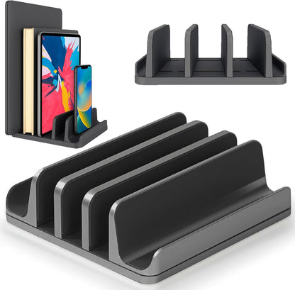 Elestoria 5- Slot Vertical Laptop Stand - Aluminum Laptop Stand Vertical for Desk - Fits MacBook Pro/Air, Surface, Mobiles & Gaming Laptops up to 17.3" - Heavy Duty Laptop Holder for Desk - (Black)
