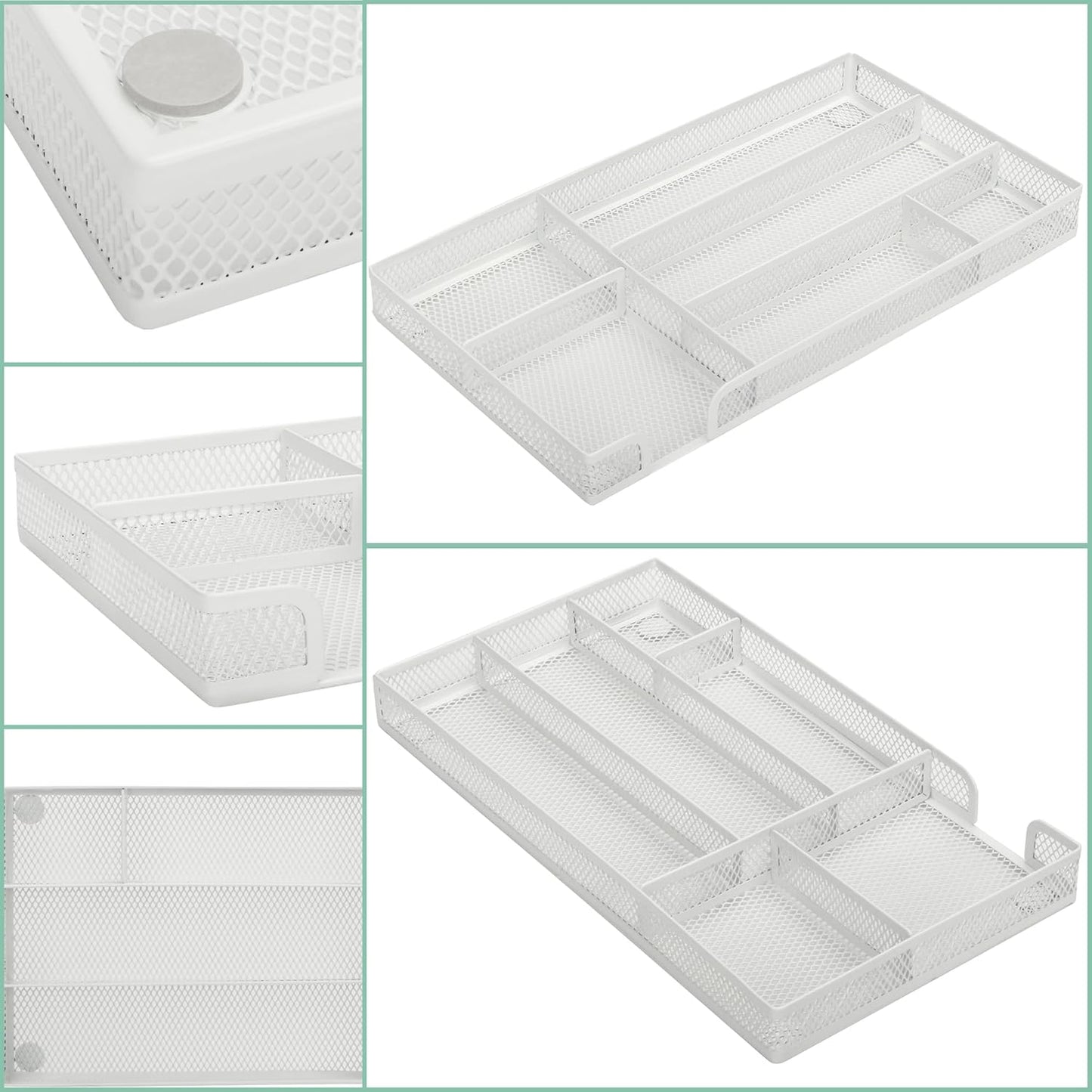 Annova Desk Drawer Organizer Tray for Office Organization - Metal Mesh - Storage Tray with Dividers for Pens, Desktop Accessories, Bathroom, Kitchen, Makeup and Office Supplies (Small, Gold)