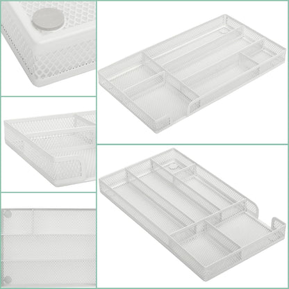 Annova Desk Drawer Organizer Tray for Office Organization - Metal Mesh - Storage Tray with Dividers for Pens, Desktop Accessories, Bathroom, Kitchen, Makeup and Office Supplies (Small, Gold)