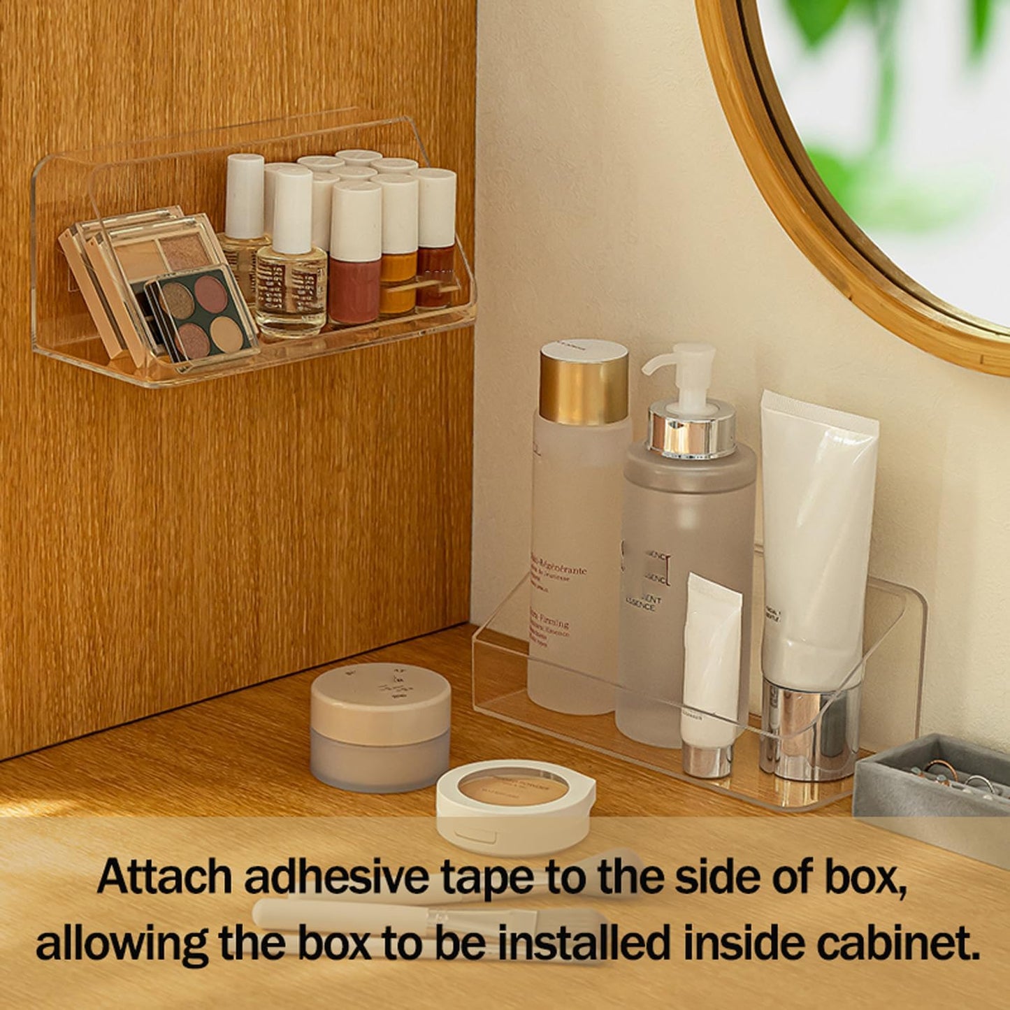 MORNITE Bathroom Medicine Cabinet Organizer Set, Narrow Compact Makeup Shelves Holder for Lipstick, Cosmetic, 2 Pcs Trays for Cabinet Door Wall, Vanity - Clear