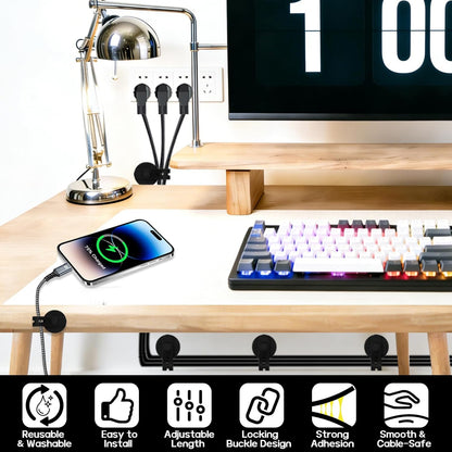 8Pcs Silicone Cable Straps, Self Adhesive Cable Management Under Desk, Reusable Cable Clip, Wire Organizers for Cords, Cord Holder for Home, Kitchen, Office, Bedroom, Car (Black)