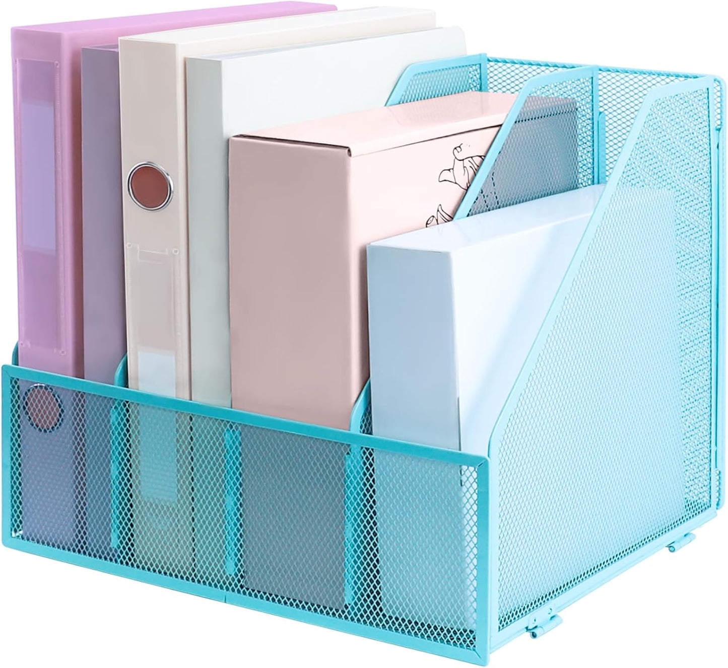 Desk Organizers, Metal Magazine File Holder with 5 Vertical Compartments Rack Binder File Organizer for Office Supplies, Home Workspace - Black