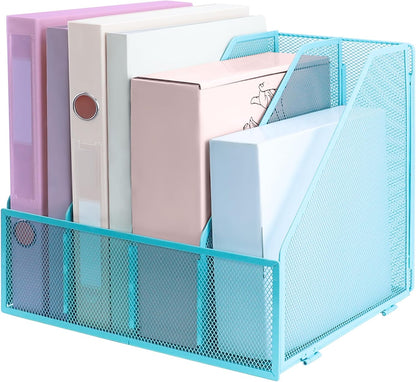 Desk Organizers, Metal Magazine File Holder with 5 Vertical Compartments Rack Binder File Organizer for Office Supplies, Home Workspace - Black