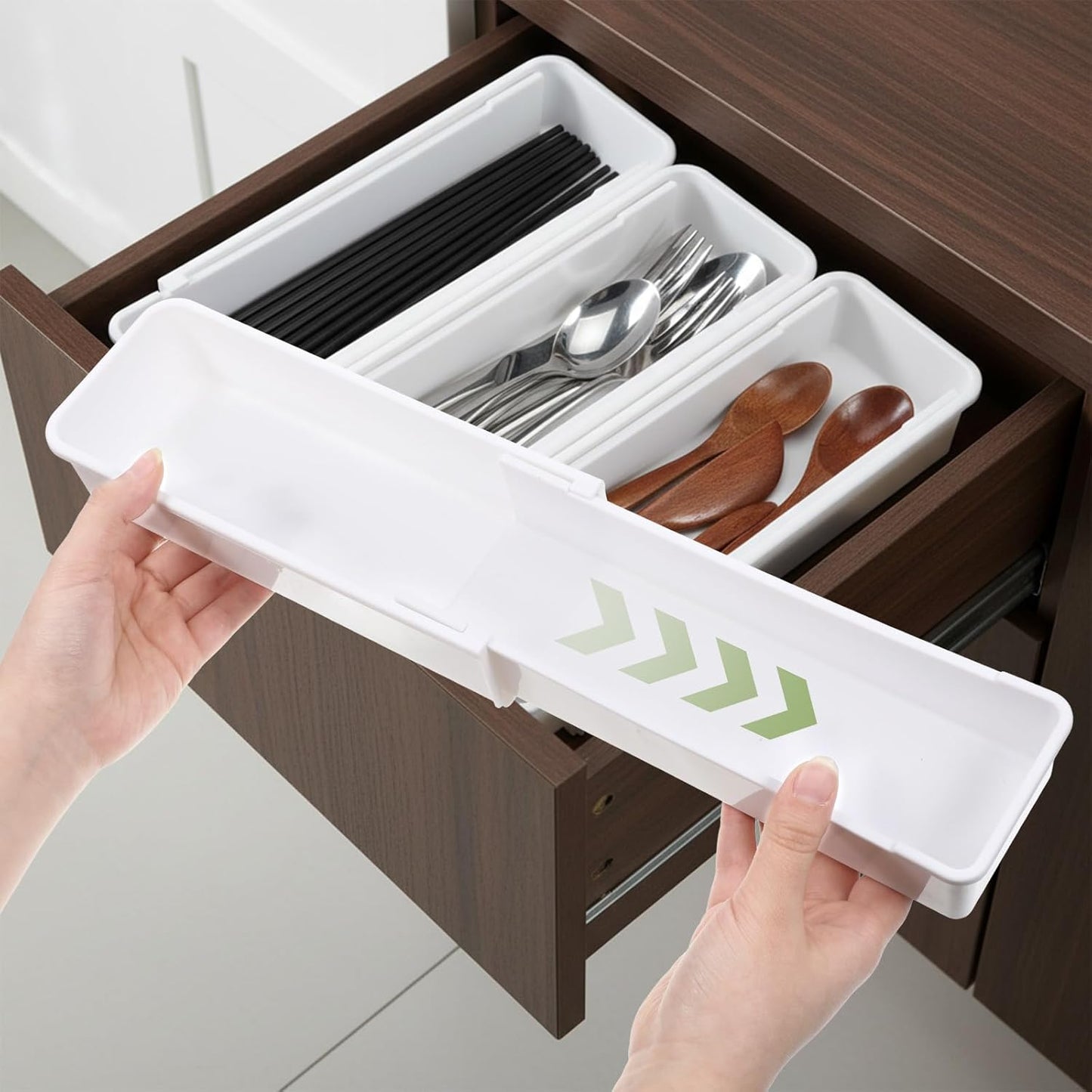 6 Pack Expandable Drawer Organizers Set, 9.8-16.2inches Plastic Drawer Organizer Trays Stackable Storage Container for Vanity Office Home Utensils Gadgets Shelf Kitchen