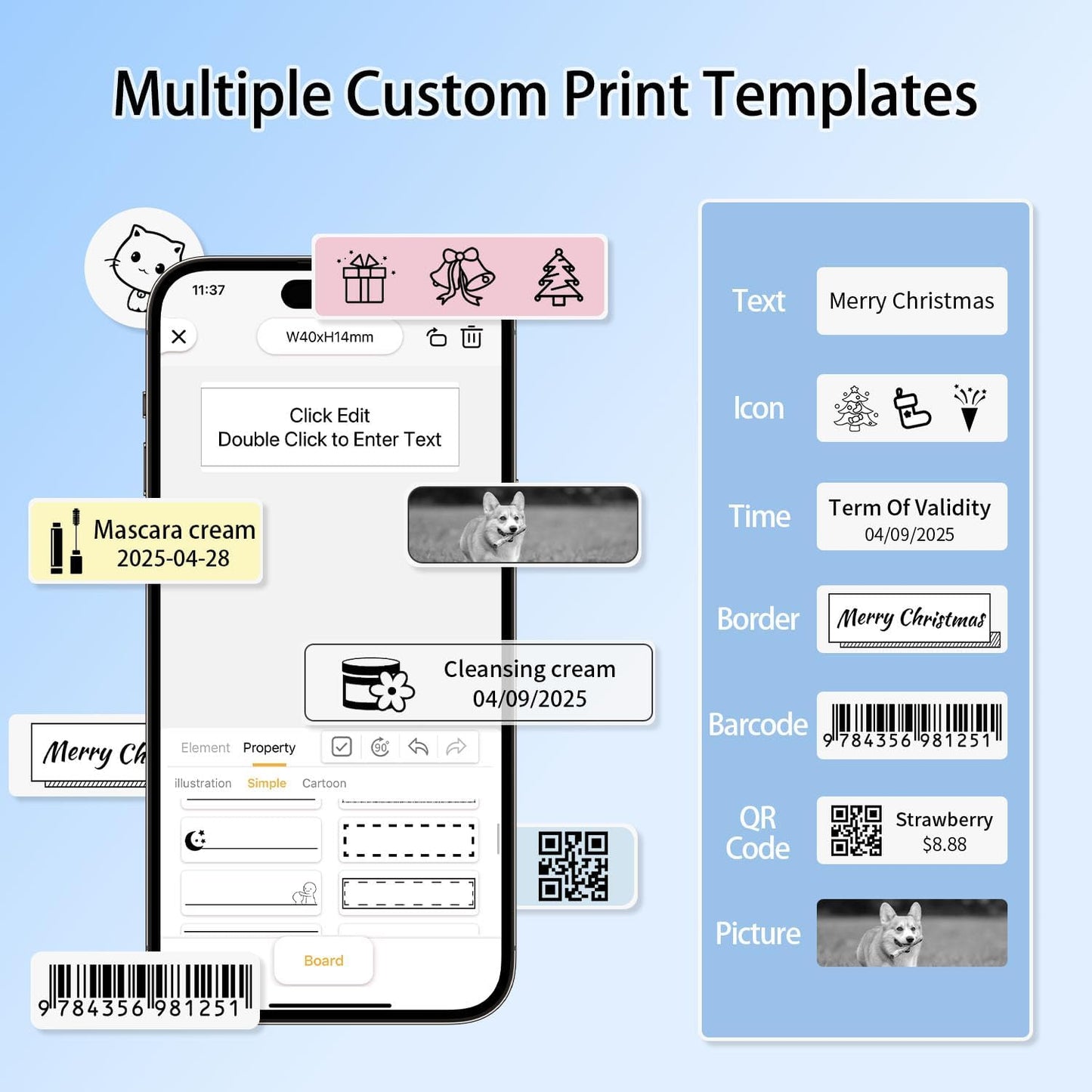 Rongta Bluetooth Label Maker Machine with Tape, Portable Mini Label Printer Wireless Thermal Handheld Sticker Makers Mini Label Makers with Multiple Templates for Organizing Office Home School(White)