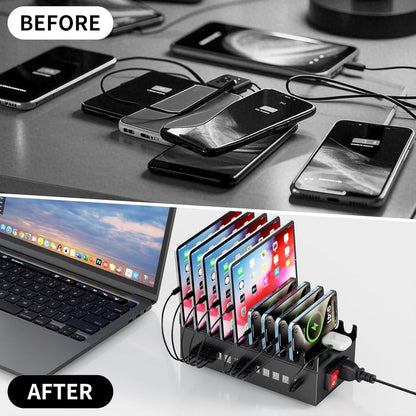 300W USB Charging Station, 22-Port Desktop Fast Charger Station for Multiple Devices, Organizer Charging Dock with Intelligent Protection for iPhone, iPad, Tablets and More