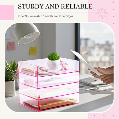 Harloon 4 Tier Paper Organizer Letter Tray Acrylic Desk File Organizer Heavy Duty Stackable Documents Clear Letter Paper Holder Sorter Office Tray for A4, Office Classroom Home File Pad Notebooks