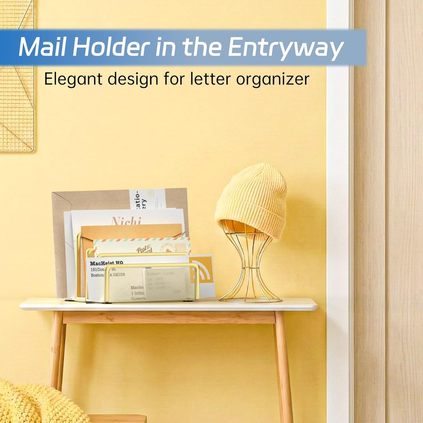 Mail Organizer Countertop with 5 Slot, Metal Mail Holder for Desk, File Holder Letter Sorter for Envelope, Bill and Document (Rose Gold)
