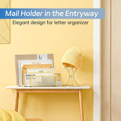 Mail Organizer Countertop with 5 Slot, Metal Mail Holder for Desk, File Holder Letter Sorter for Envelope, Bill and Document (Rose Gold)