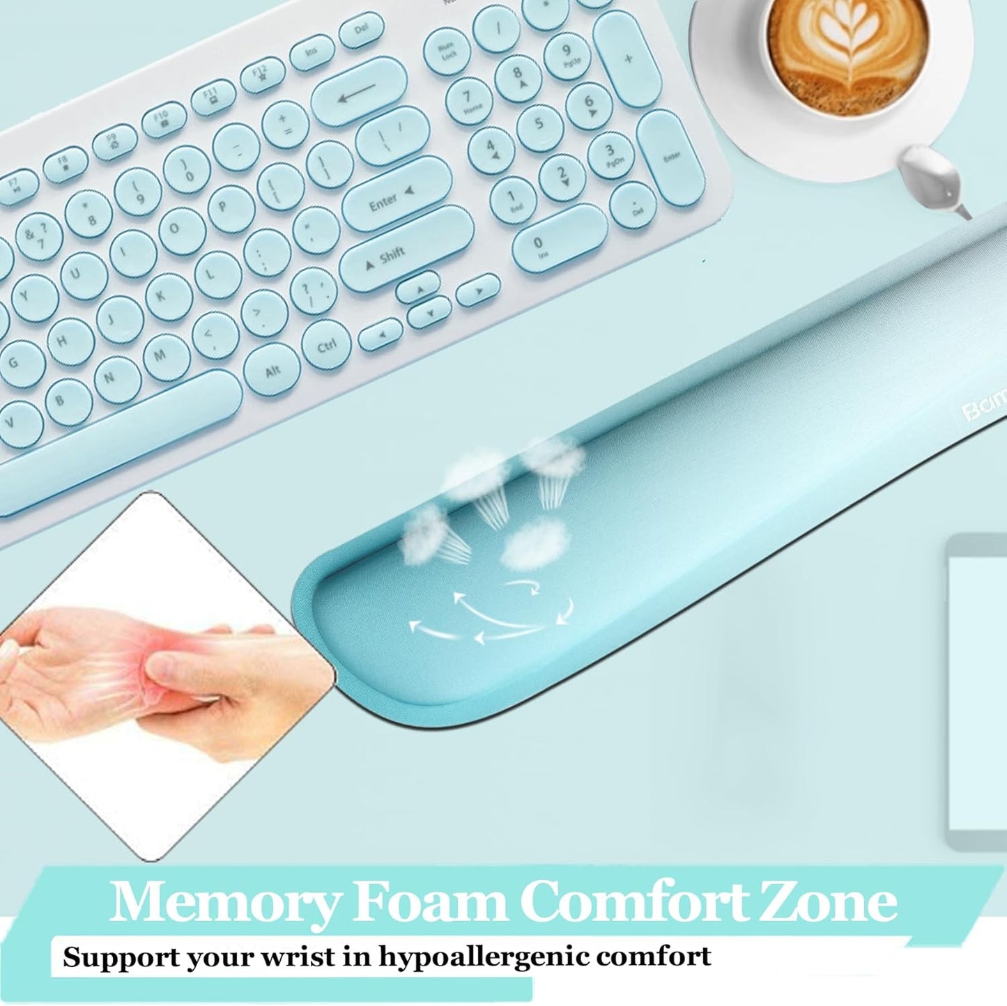 BamLue Upgrade Silky and Superfine Fabric Keyboard Wrist Rest, Gel Mouse Wrist Pillow Pad Set for Easy Typing & Pain Relief for Laptop, Office & Home, Ergonomic Sets for Keyboard-Pink