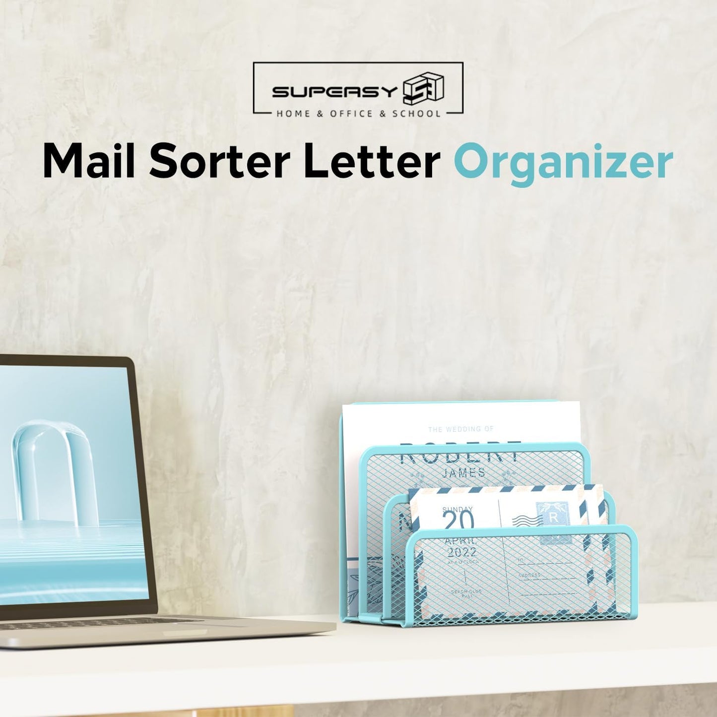 SUPEASY Mail Organizer for Desk, Mesh Metal Mail Holder Countertop with 3-Slot, Letter Sorter File Holder, Office Envelope Organizer for Mails (Black)