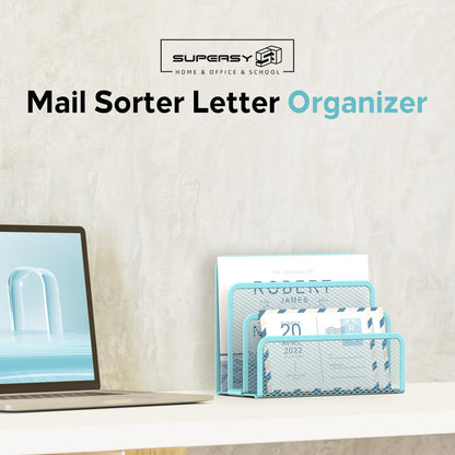 SUPEASY Mail Organizer for Desk, Mesh Metal Mail Holder Countertop with 3-Slot, Letter Sorter File Holder, Office Envelope Organizer for Mails (Black)