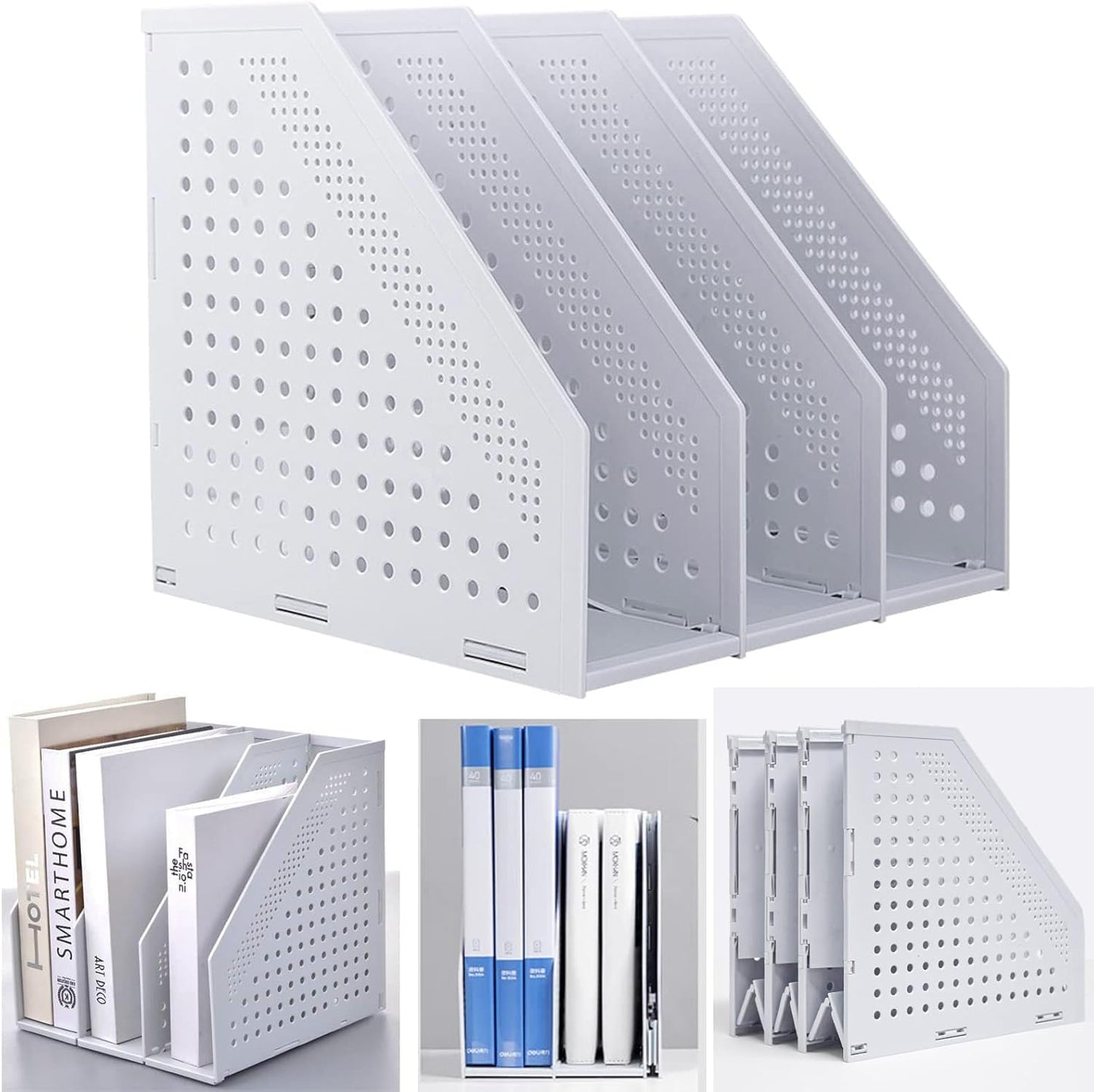 Marte Vanci Collapsible Magazine File Holder with 4 Vertical Compartments, Binder Holder for Desk, Desktop Binder Organizer for Notebook, Documents, Book, School Office Supplies(Black)
