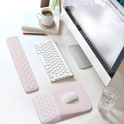 Ospelelf Mouse Pad with Wrist Rest and Keyboard Wrist Rest, Ergonomic Wrist Rest for Computer, Office, Gaming, Pink