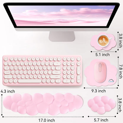 Sushret Cloud Wrist Rest for Computer Keyboard, 4-in-1 Memory Foam Leather Cloud Keyboard Wrist Rest and Mouse Pad Set with Ergonomic Support for Arm and Palm Cushion, Gaming/Work Setup, Rainbow
