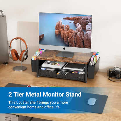 Small Laptop Stand for Desk, Monitor Stand Riser, Office Desk Accessories, Computer Desktop Stand with Drawer for Home, Office, School (Mint Green)