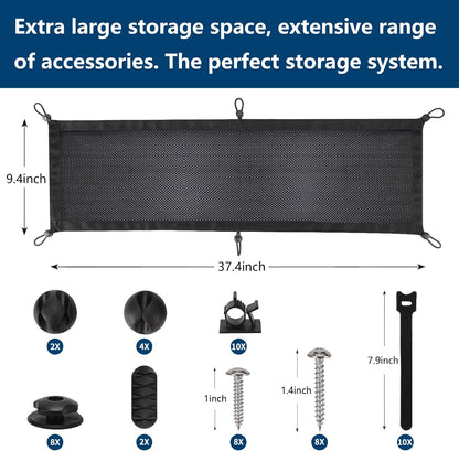 WurdeWindig Cable Management Net, Black Cable Manager Kit,Flexible Under Desk Mesh, Extra Large Capacity Cable Organization,Hide Cables for Desktop, 37.5 * 9.5Inches，Suitable for Large Desks.
