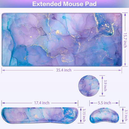 Desk Mat, Large Gaming Mouse Pad with Wrist Rest, 4in1 XXL Mousepad+Keyboard Wrist Rest+Mouse Pad Wrist Support+Cup Coaster Set Ergonomic Floral Computer Desk Arm Wrist for Decor Home Office Women