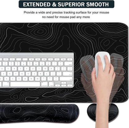 Large Mouse Pad and Keyboard Wrist Rest, Desk Pad for Keyboard and Mouse, 4-in-1 Large Gaming Mouse Pad with Wrist Support, Desk Mat for Home Office Study Game-Galaxy Fluid
