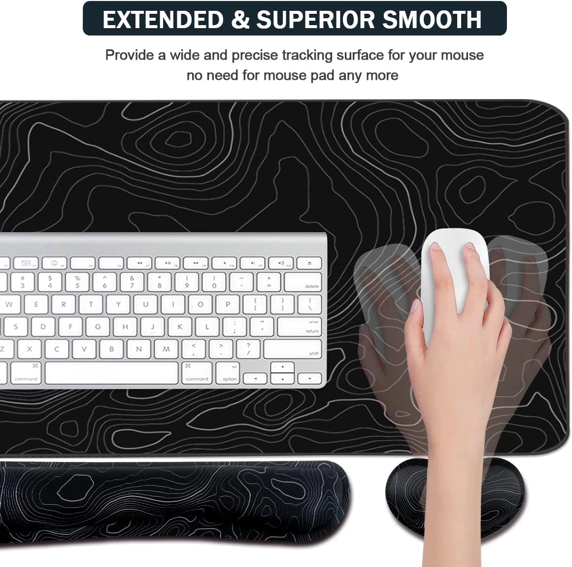 4-in-1 Large Gaming Mouse Pad, Keyboard Wrist Rest Pad & Wrist Support Mousepad Set, Extended Desk Pad Waterproof Desk Mat for Home Office Study Game-Black