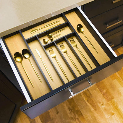 Cozee Bay Bamboo drawer organizer, utensil holder, silverware organizer, and adjustable cutlery tray with drawer dividers, for kitchen, office desk, and bathroom storage (White)