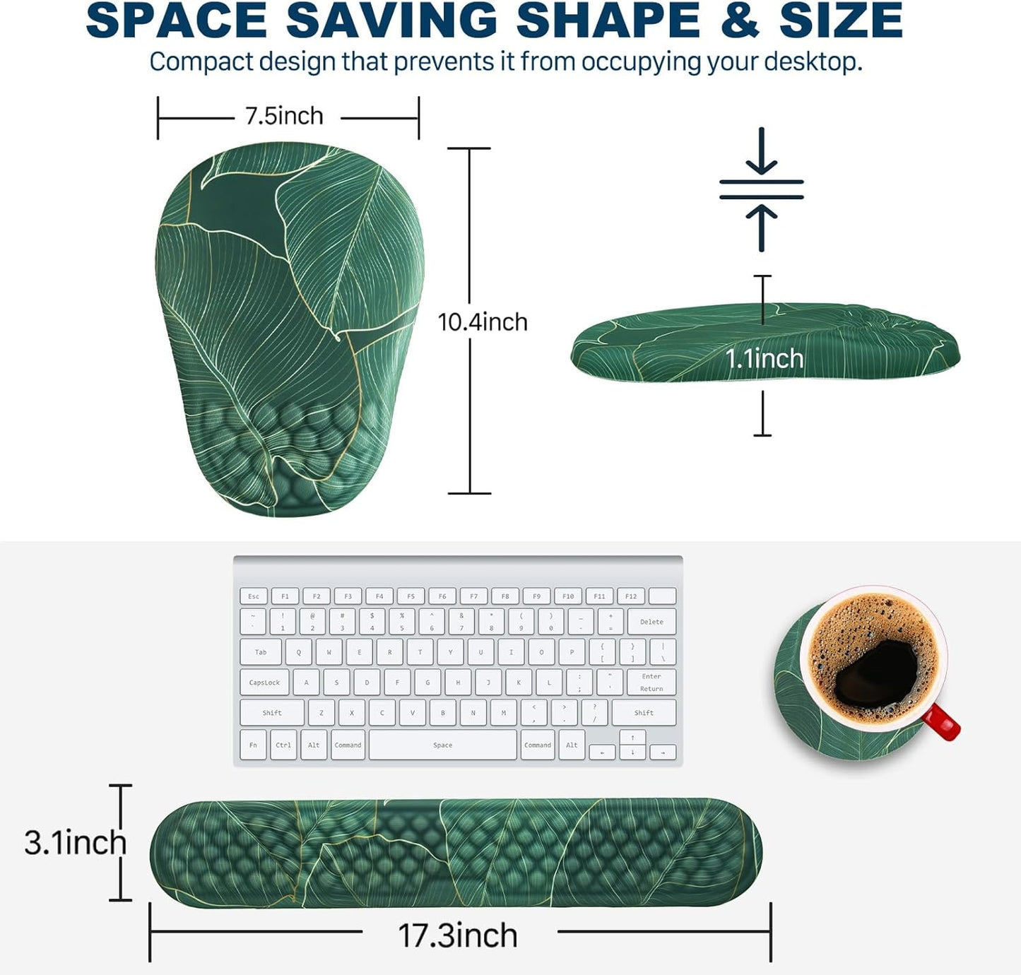 Ergonomic Mouse Pad and Keyboard Wrist Rest with Massage Design, Space-Saving Mouse Pad Wrist Support, Memory Foam Wrist Rest with Non-Slip PU Base for Computer Desk, Black