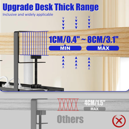 REFLYING Under Desk Cable Management Tray, Metal Long Arms (3.9in), No Drill Mesh Cable Tray, Wire Organizer, 1 Pack, Black