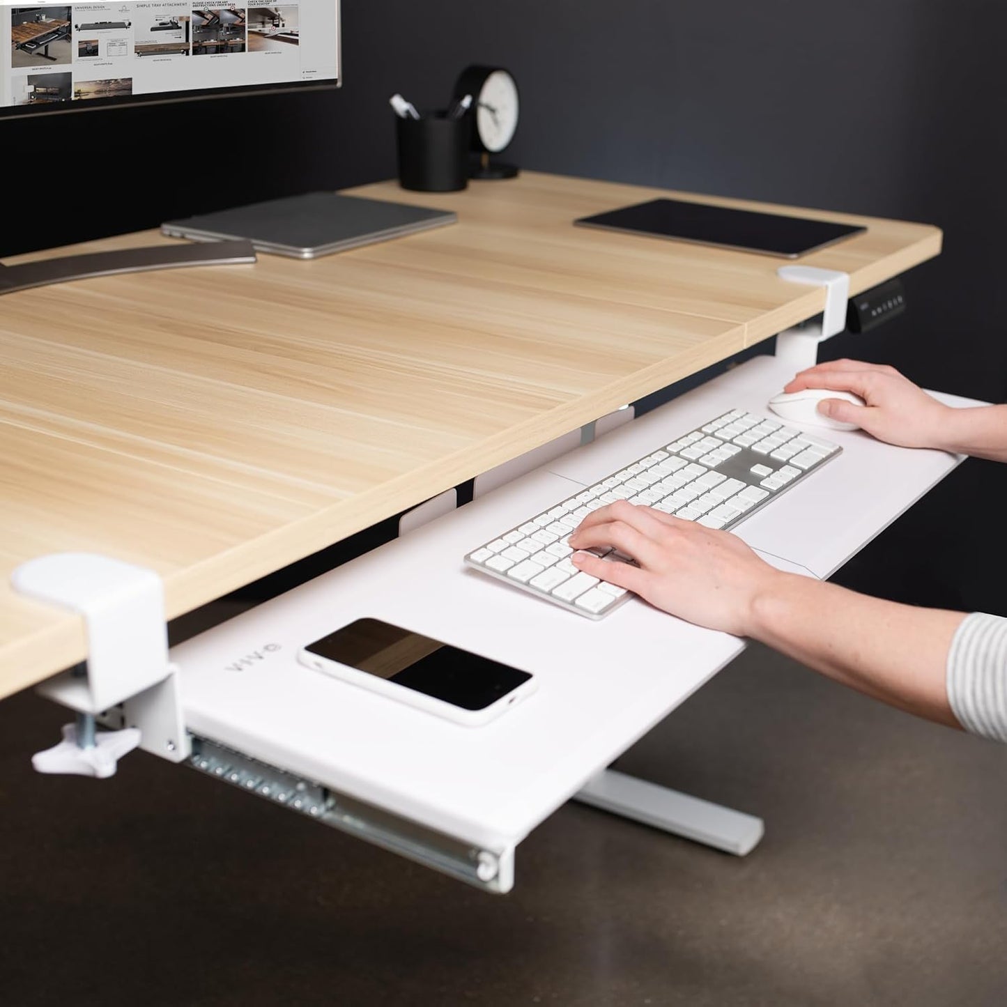 VIVO Large Clamp-on Computer Keyboard and Mouse Under Desk Slider Tray, 27 x 11 inch Pull Out Platform Drawer, White, MOUNT-KB05W