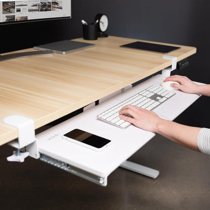 VIVO Large Clamp-on Computer Keyboard and Mouse Under Desk Slider Tray, 27 x 11 inch Pull Out Platform Drawer, White, MOUNT-KB05W