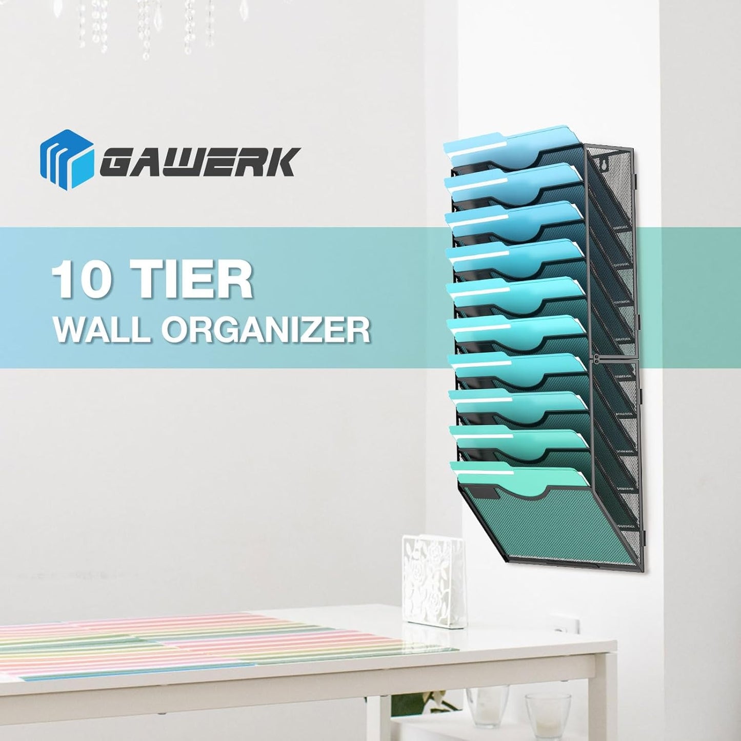 Gawerk 5 Tier Hanging Wall File Organizer, Mesh Mail Paper Orgnization Hanging File Folder Holder for Home Office, Black