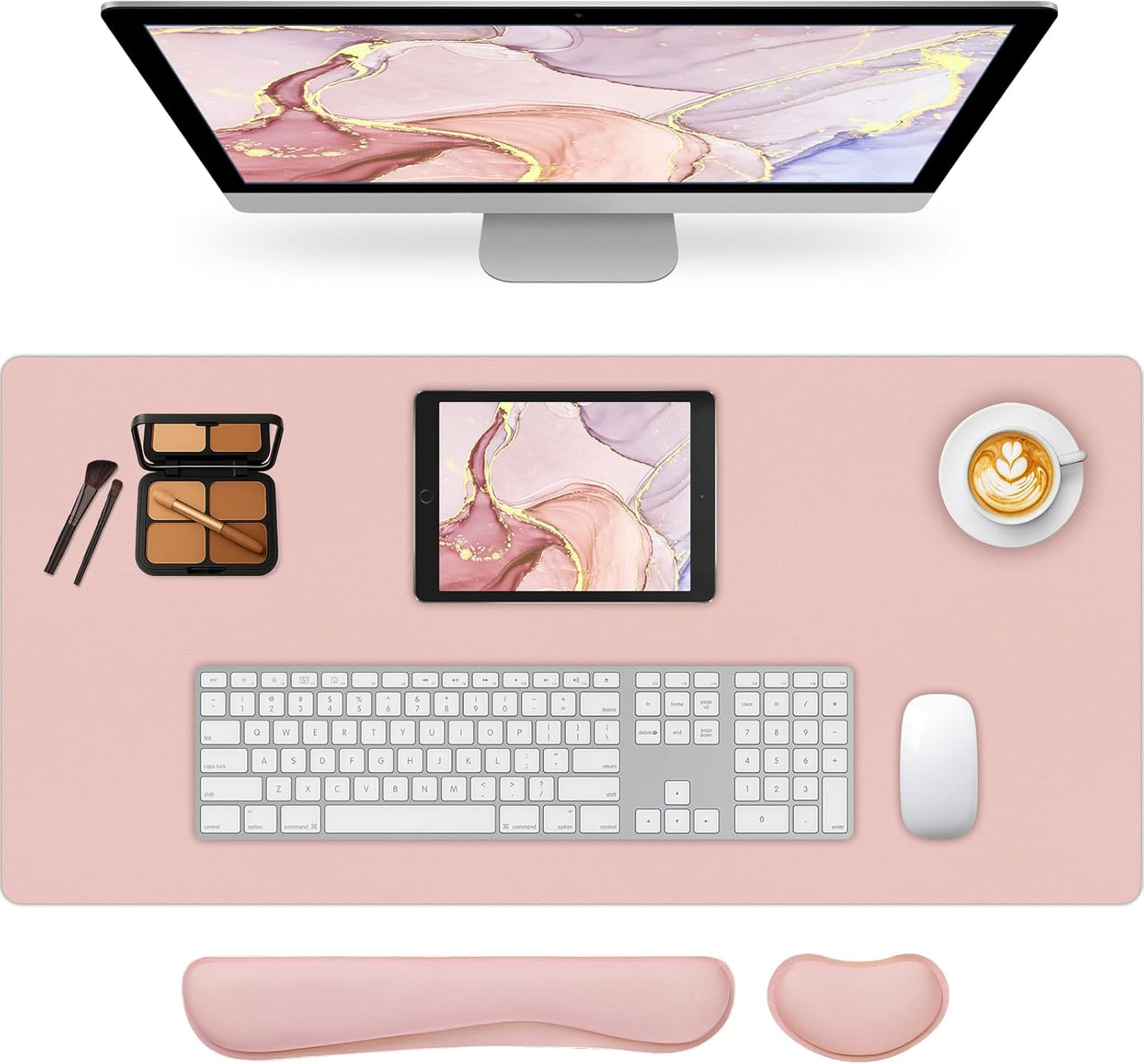 Mouse Pad and Keyboard Wrist Rest, 3-in-1 Large Keyboard and Mouse Pad Set, Ergonomic Wrist Rest for Computer Keyboards, Non-Slip Desk Mat Protector for Women (Purple Pink, 31.5" X 15.7")
