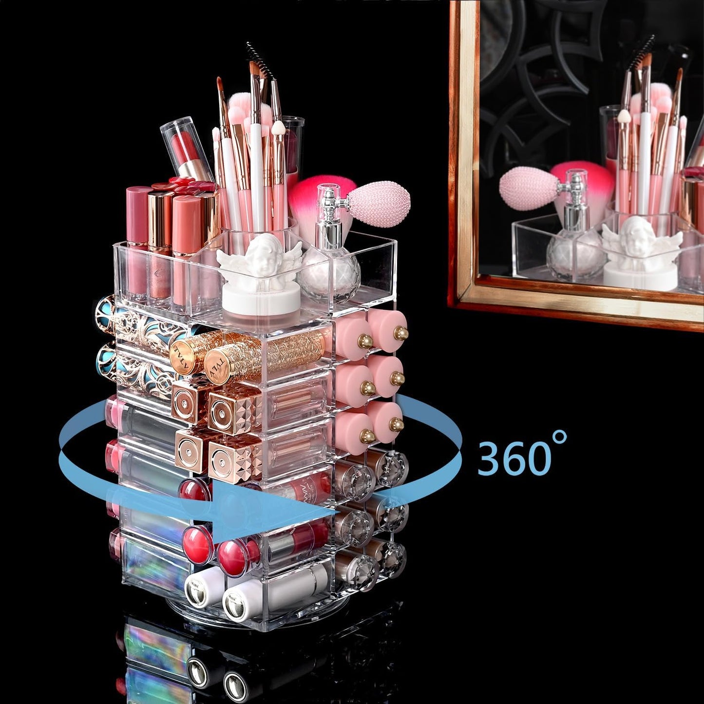 Ikee Design Acrylic Makeup Organizer with 4 Drawers and Removable Top Lipstick Holders, Ideal for Make-up or Accessories,Enhance Your Vanity or Bathroom with Clear Design for Quick Visibility