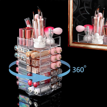 Ikee Design Acrylic Makeup Organizer with 4 Drawers and Removable Top Lipstick Holders, Ideal for Make-up or Accessories,Enhance Your Vanity or Bathroom with Clear Design for Quick Visibility