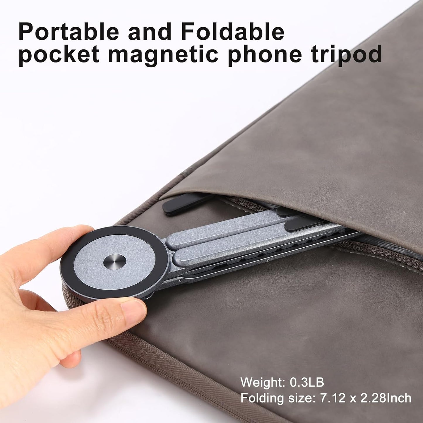 3-in-1 Foldable Magnetic Phone Tripod Stand, Portable Aluminum Alloy Adjustable Holder for Tablet, Laptop MacBook Pro/Air 10–16", Magnet Phone Mount Compatible with MagSafe iPhone Android