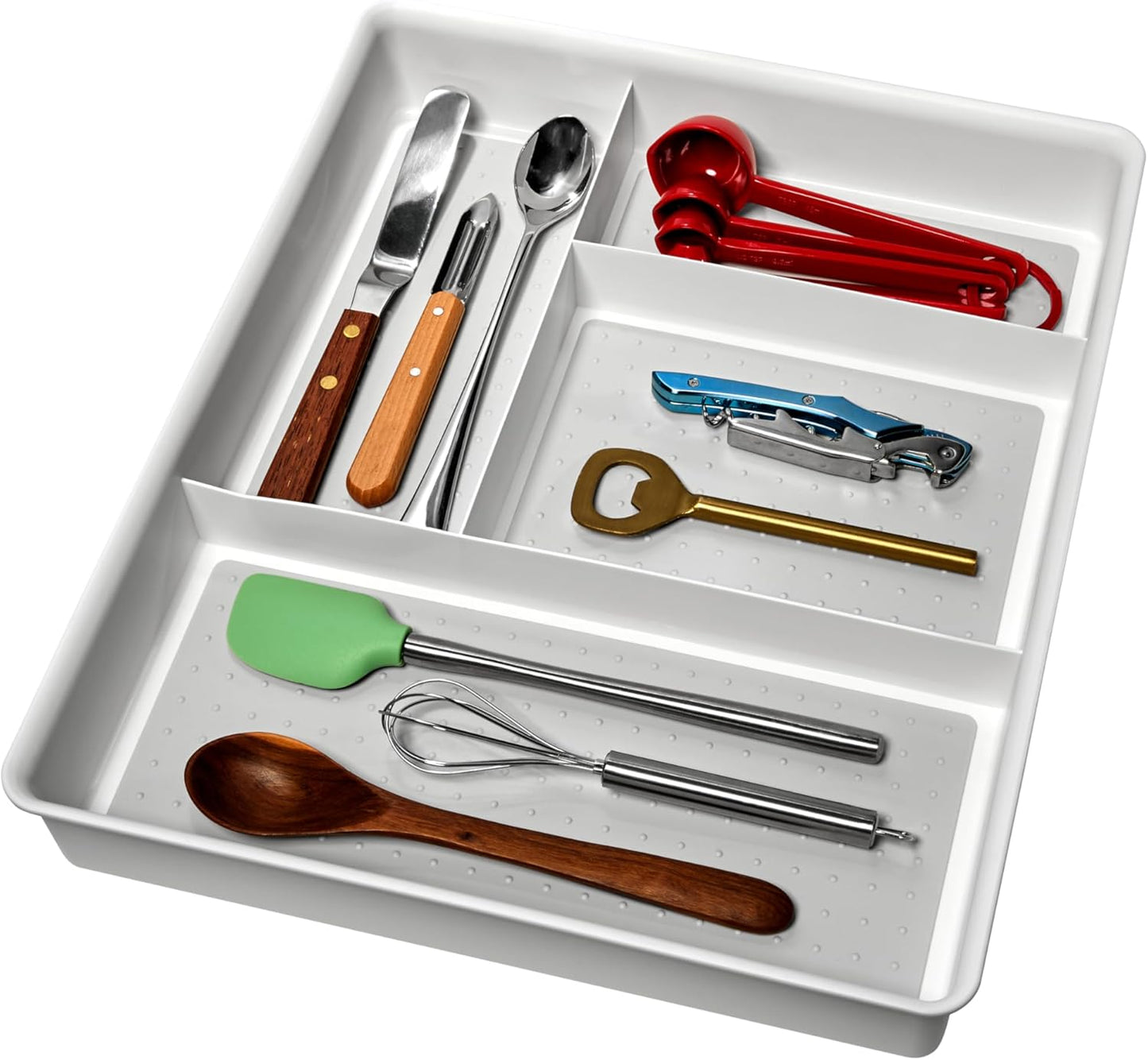 madesmart 4 Compartment Drawer Organizer, Multi Purpose Storage for Utensils, Office Tools, Cords, & Small Household Items, Tech Accessories, Arts & Crafts Supplies, Non Slip Lining, Granite