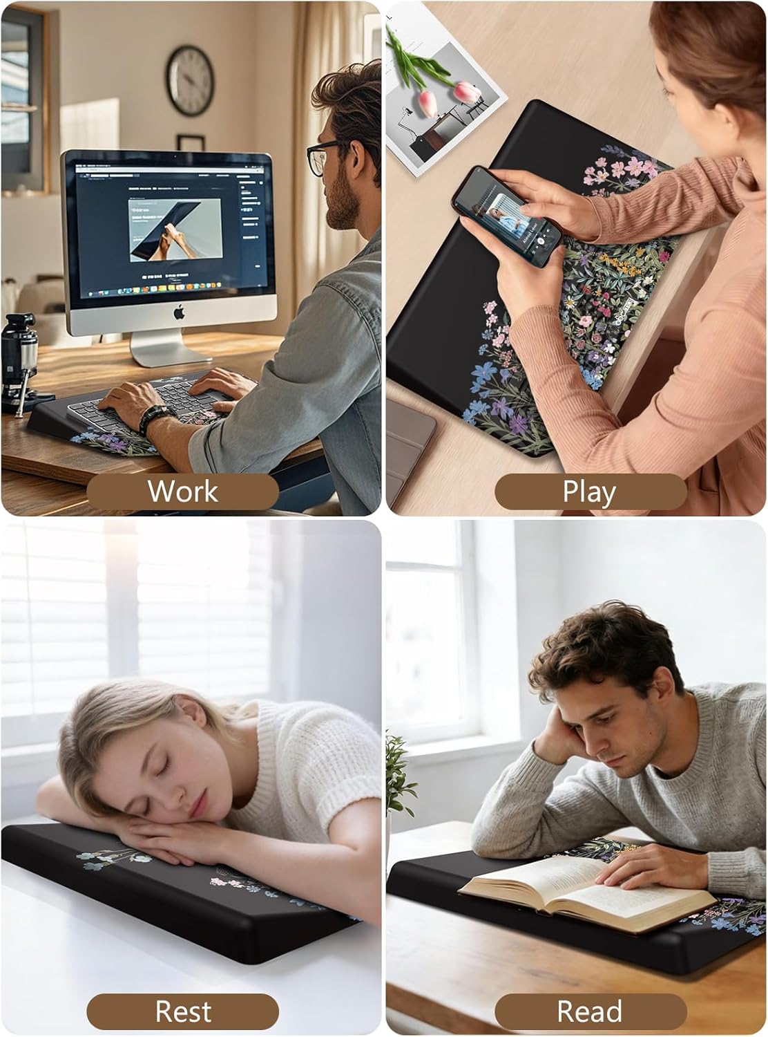 2-in-1 Ergonomic Keyboard Stand with Wrist Rest, Comfy Keyboard Riser Holder with Massage Design, Black