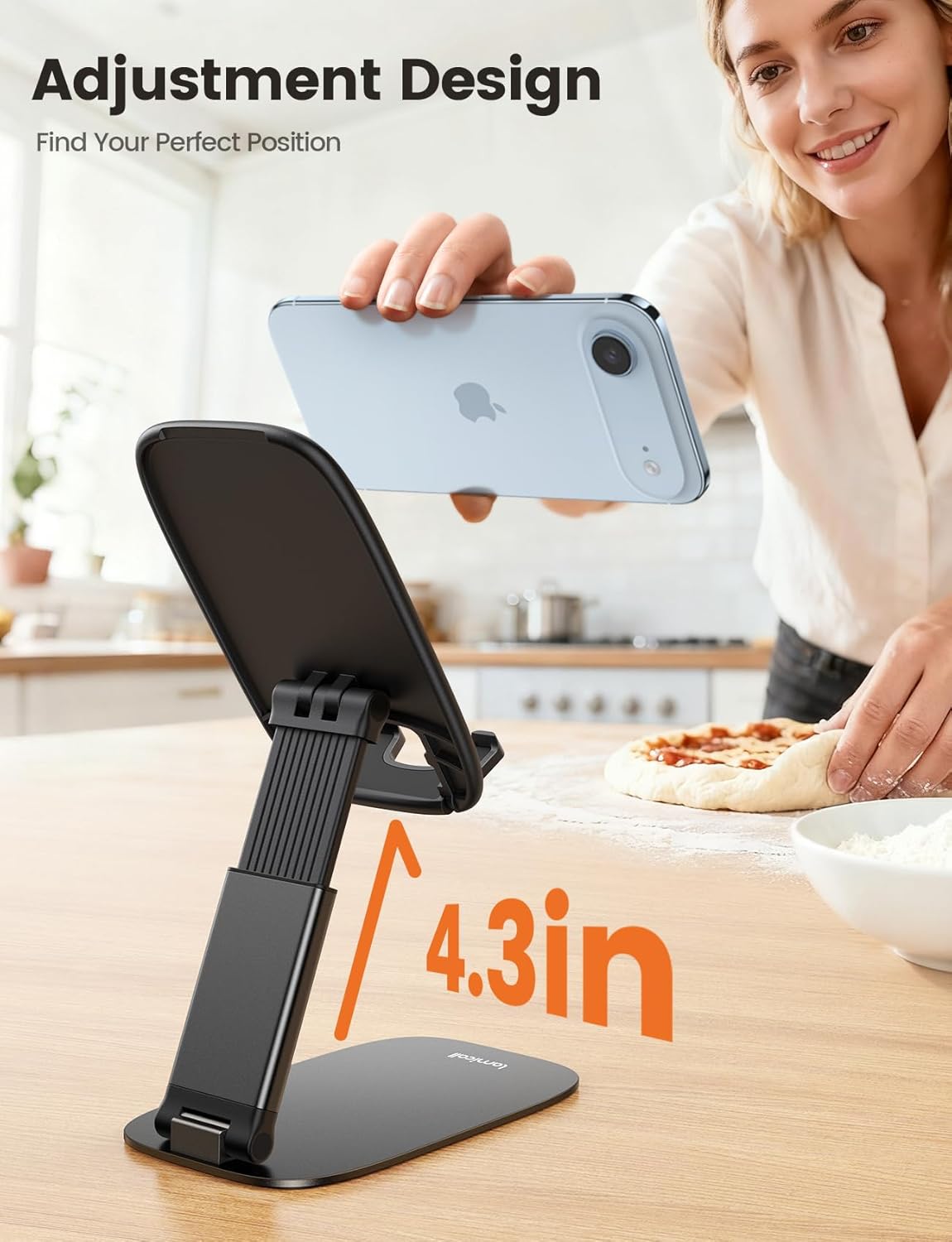 Lamicall Foldable Cell Phone Stand for Desk - [Ultra Thin] Portable Travel Holder, Height Adjustable, Weighted Metal Base, Thick Case Friendly for iPhone 17 16 15 Pro Max, Galaxy S26, Gift Mothers Day