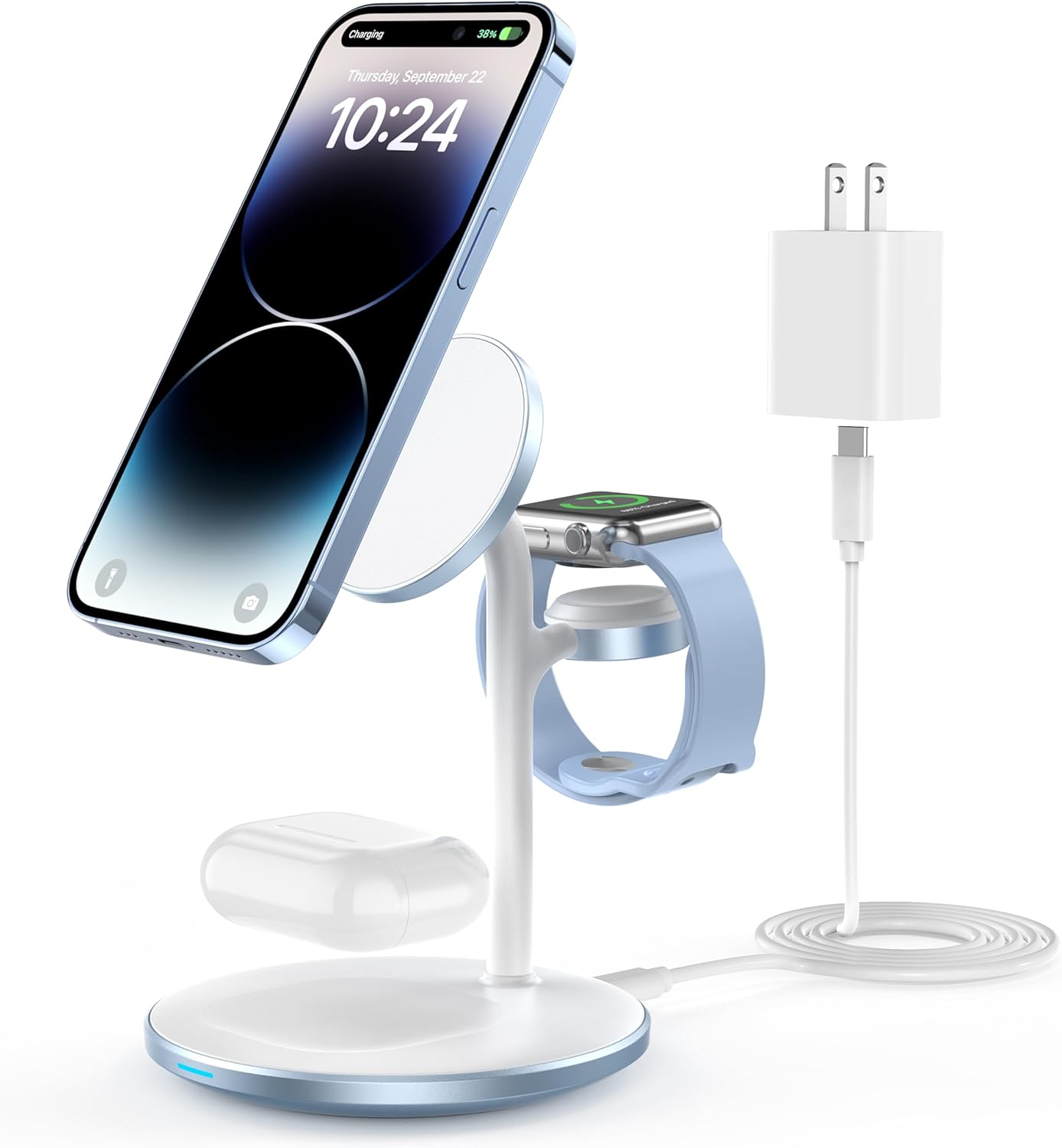 XooFly 3 in 1 Wireless Charging Station for Apple Devices, Fast Wireless Mag-Safe Charger Stand with 20W Adapter for iPhone 17 16 15 14 13 12 Pro Max/Air/Plus/Pro,iWatch,AirPods-Gift for Wife&Husband