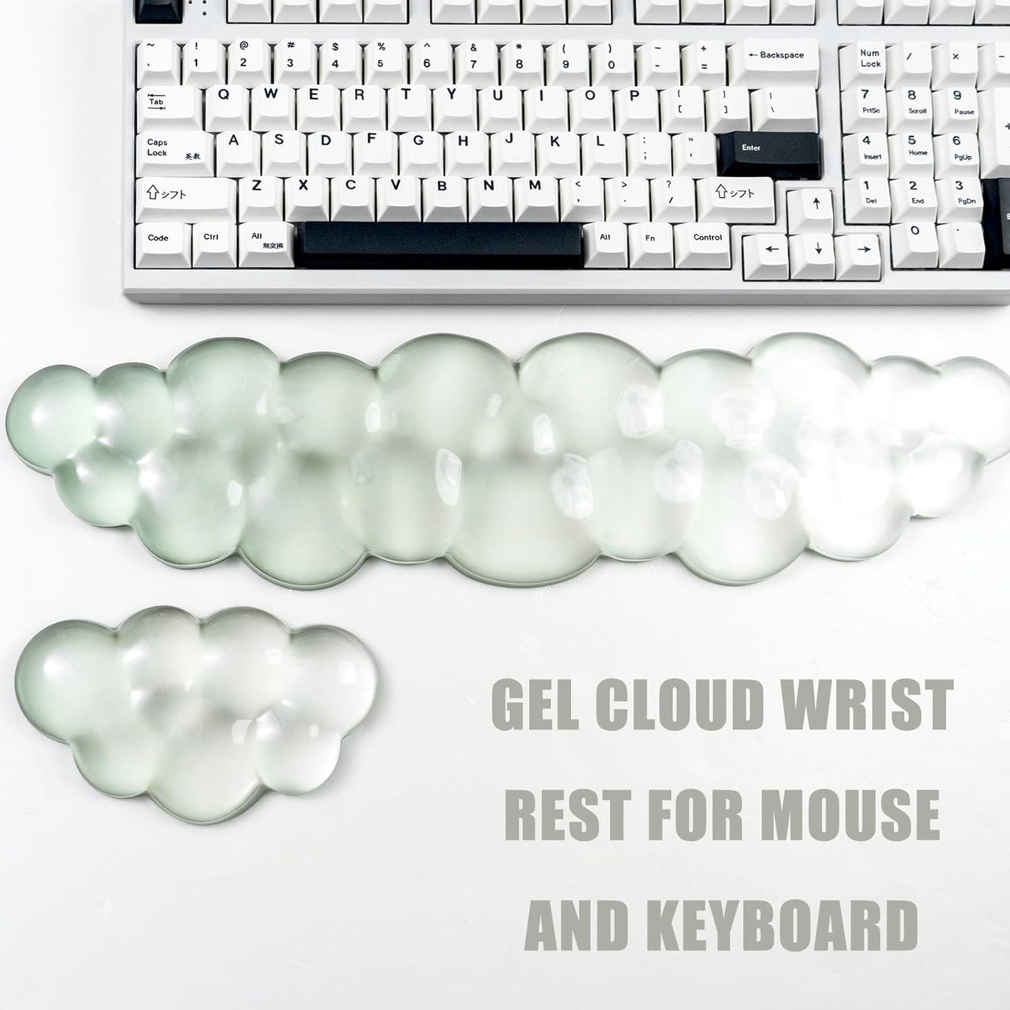 Gel Keyboard and Mouse Wrist Rest Set – Clear Cloud Wrist Rest for Computer Keyboard 60%/68%/75%, Comfort & Support for Typing and Gaming(Purple Green)