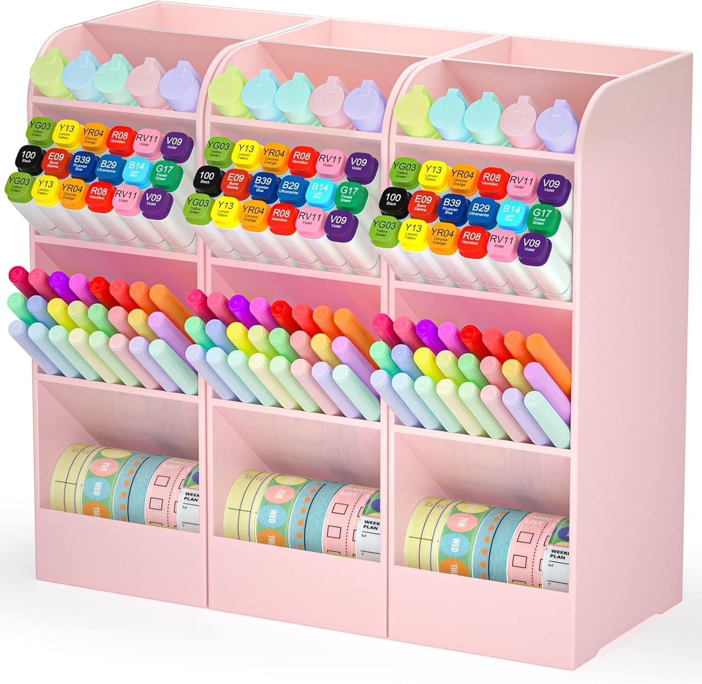 Asten Pen Holder, Pencil Holder for Desk, Pen Organizer for Office, School, Desktop, Large Capacity Pen Storage Organizer with 5 Compartment for Pens, Markers, Makeup Brush, Cosmetics (Clear, 1 Pack)