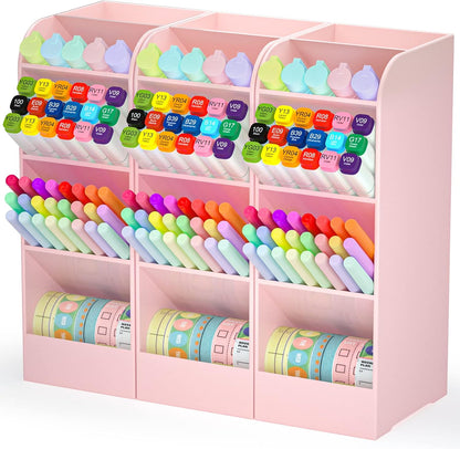 Asten Pen Holder, Pencil Holder for Desk, Pen Organizer for Office, School, Desktop, Large Capacity Pen Storage Organizer with 5 Compartment for Pens, Markers, Makeup Brush, Cosmetics (Clear, 1 Pack)