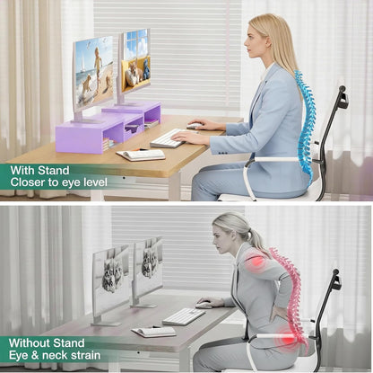OPNICE Dual Monitor Stand Riser with Drawer and 2 Pen Holders, Desk Organizer for Office Supplies, Computer Monitor Stand for Desk, Workspace Desk Accessories for Home Office, Black