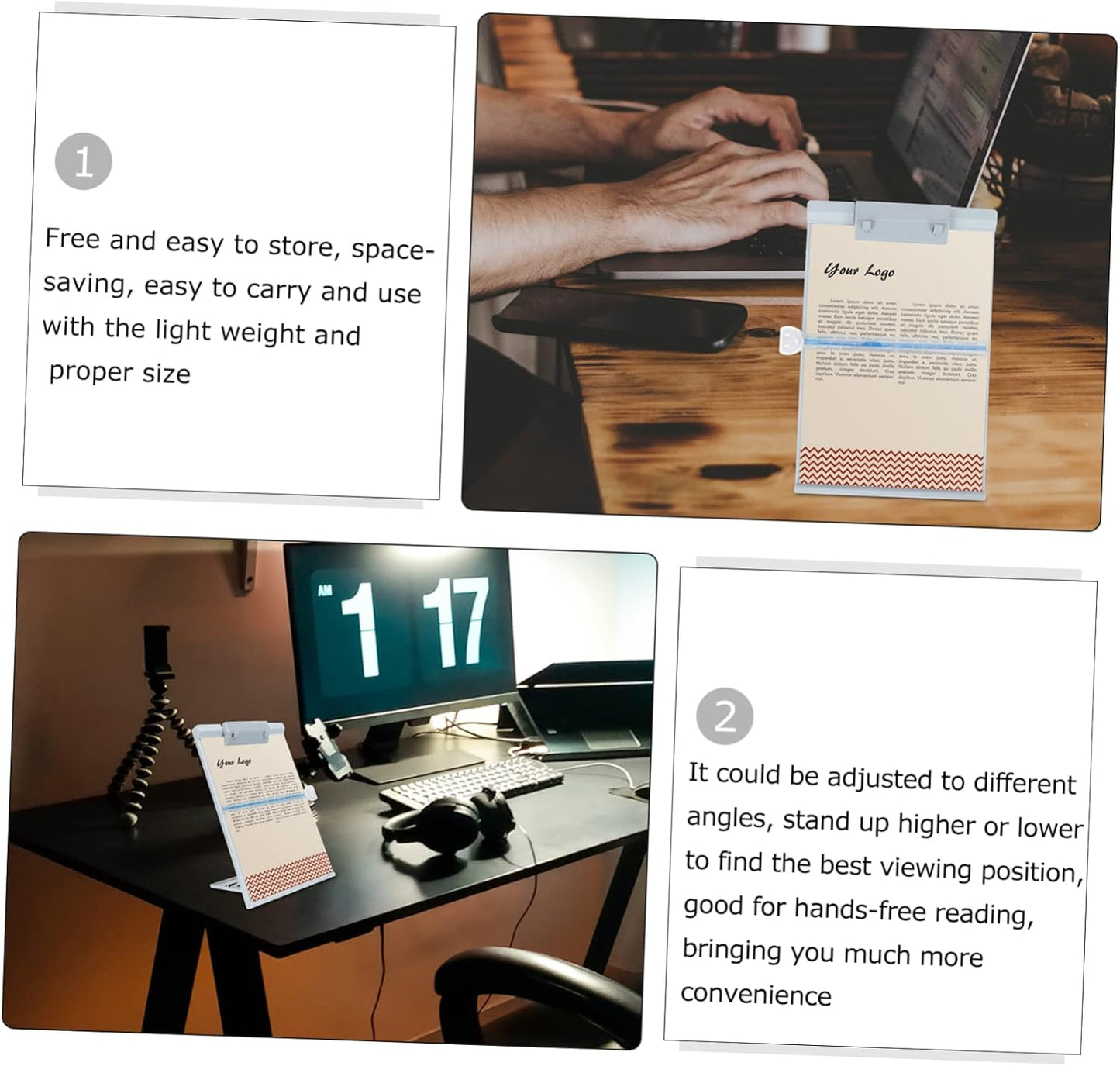 Adjustable Document Holder Stand for Reading and Typing Lightweight Paper Holder with Ruler for Books Magazines and Documents Portable Design for Home School and Office Use