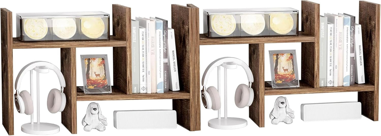 Jerry & Maggie Desktop Organizer Office Storage Rack Adjustable Wood Display Shelf Free Style Double H, Multi-Functional Mini Bookshelf for Desk Natural Stand (Natural Wood Tone)