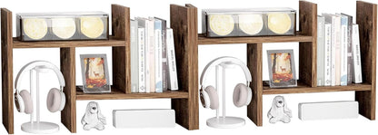 Jerry & Maggie Desktop Organizer Office Storage Rack Adjustable Wood Display Shelf Free Style Double H, Multi-Functional Mini Bookshelf for Desk Natural Stand (Natural Wood Tone)