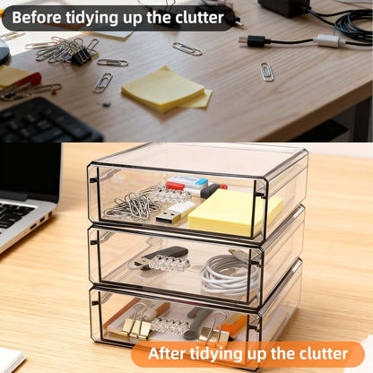 Drawer Organizers, Clear Stackable Storage Boxes for Kitchen Utensils, Office Desk, Bathroom, Makeup & Craft Drawer Organization (Small - 3 Pack)