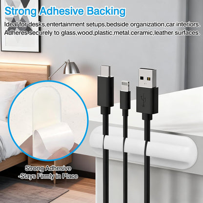 6-Pack White Silicone Cord Organizer Set – Adhesive Cable Holder Clips with 7, 5, and 3 Slots for Car, Home & Office Wire Management