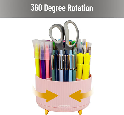 Mind Reader Rotating Pen Cup, Accessory Holder, Desktop Organization, Office, Plastic, 5.75" L x 5.75" W x 4.75" H, Pink