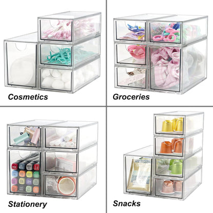 Acrylic Makeup Organizer, 10 Drawers Clear Storage Organizer Desktop Stackable Storage Drawers, Plastic Organizer Bins for Makeup, Stationery, Cosmetics, Vanity, Bathroom,Cabinet,Pantry Office Desk