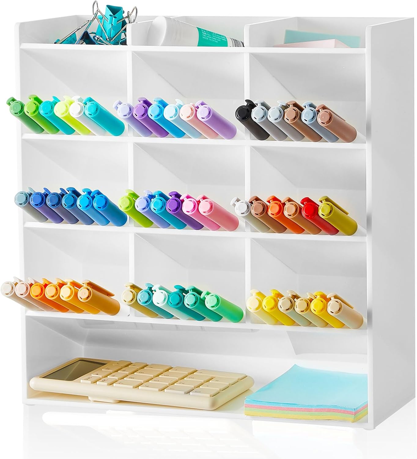 MotiMind Acrylic Pen Organizer Storage for 250 Markers Vertical Marker Organizer Acrylic Pen Display Holder for Office Desk Desktop Stationery Pencil Storage, Clear, 13 x 4 x 12.4 Inch